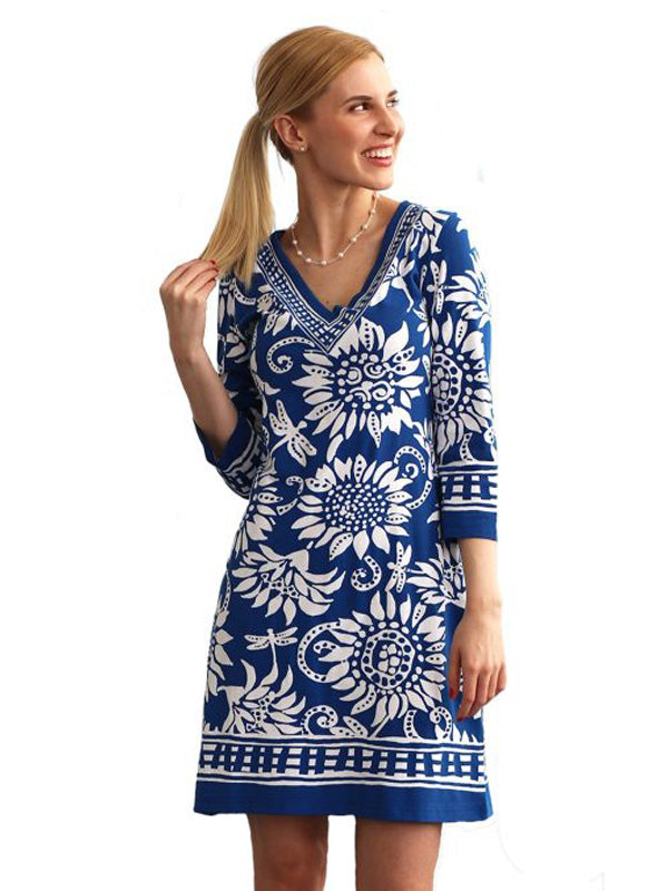 Engineered Knit Dress V-Neck Style 220E19 N