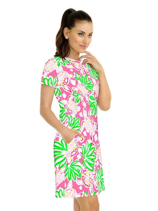 Vintage printed Knit Dress With Short sleeve & Pocket Style 295B91 LPMP