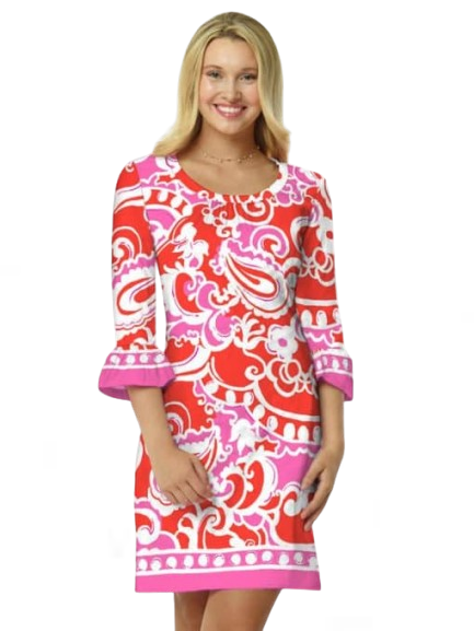 Engineered Knit Dress Round Neck Ruffle Sleeve Style 352C80 PC