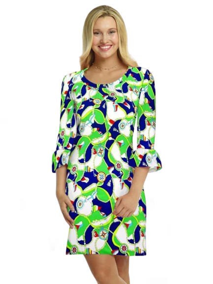 Nylon Spandex Dress Round Neck Ruffle Sleeve Style 352D65 NG