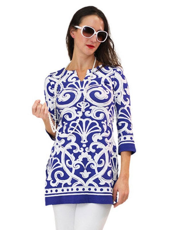 Engineered Knit Tunic Slit Neck Style 380D11 N