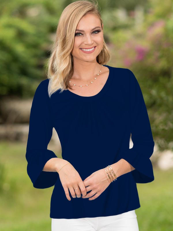 Solid Dyed Scoop Neck Ruffle Sleeve Top 437C00 N