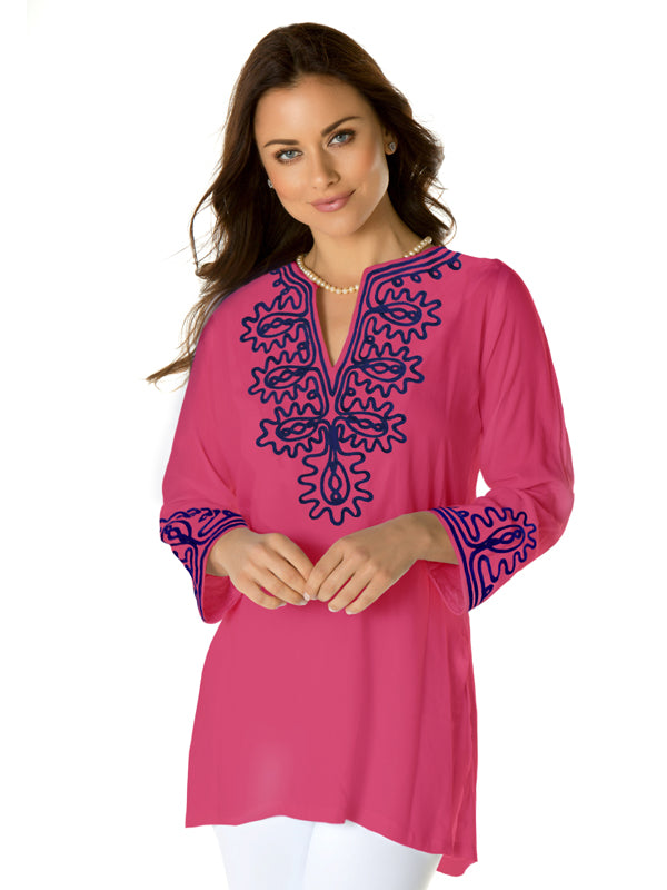 Embroidered Jacquard Silky Rayon Tunic Style 520Q97 HN