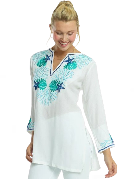 Embroidered Jacquard Silky Rayon Tunic Style 520R70 SRJ