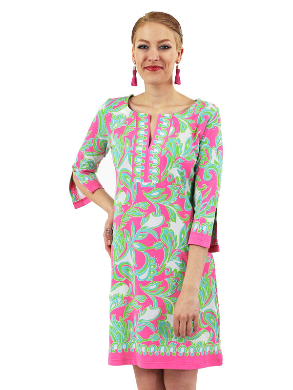 Engineered ¾ Sleeve Knit Dress Slit Neck Style 580E95 PL