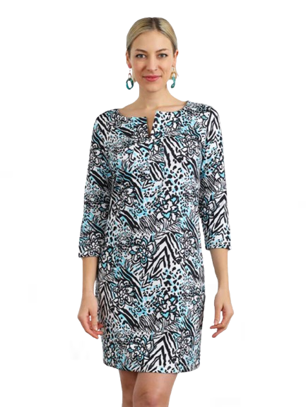 Cotton Knit Dress ¾ Sleeve Slit Neck Style 580F15 BS