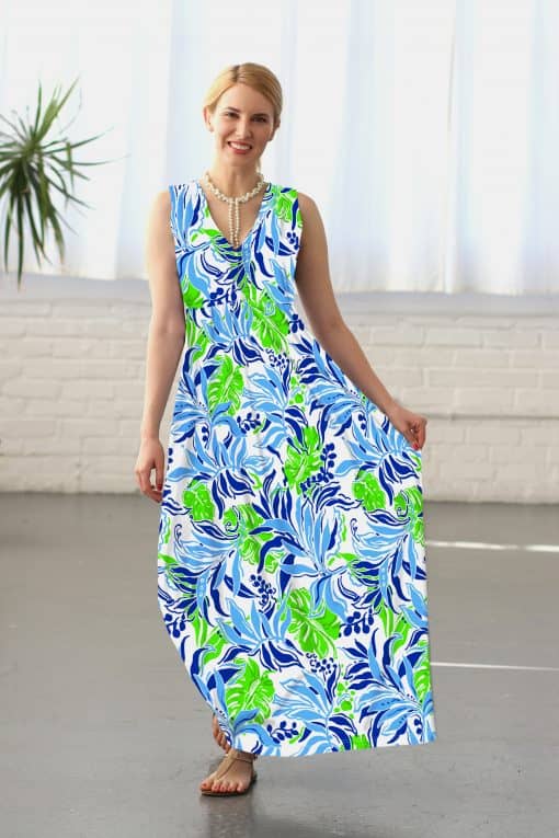 Cotton Knit Sleeveless V-Neck Maxi Style 682E26 BL