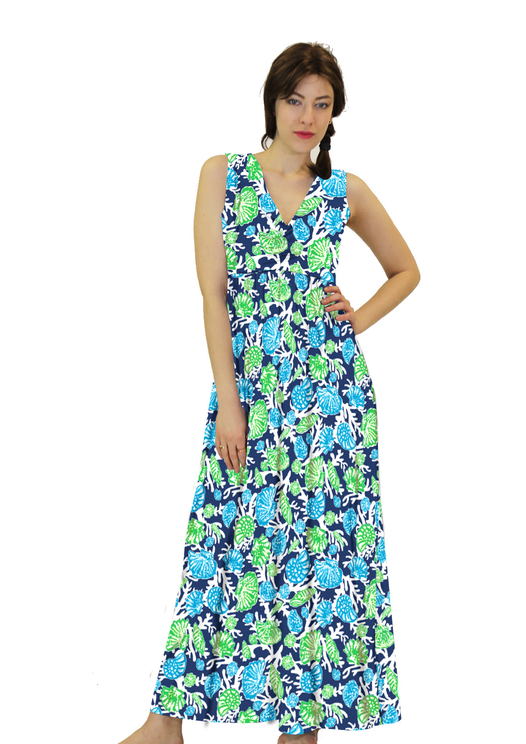 Cotton Knit Sleeveless V-Neck Maxi Style 682E96-NJ