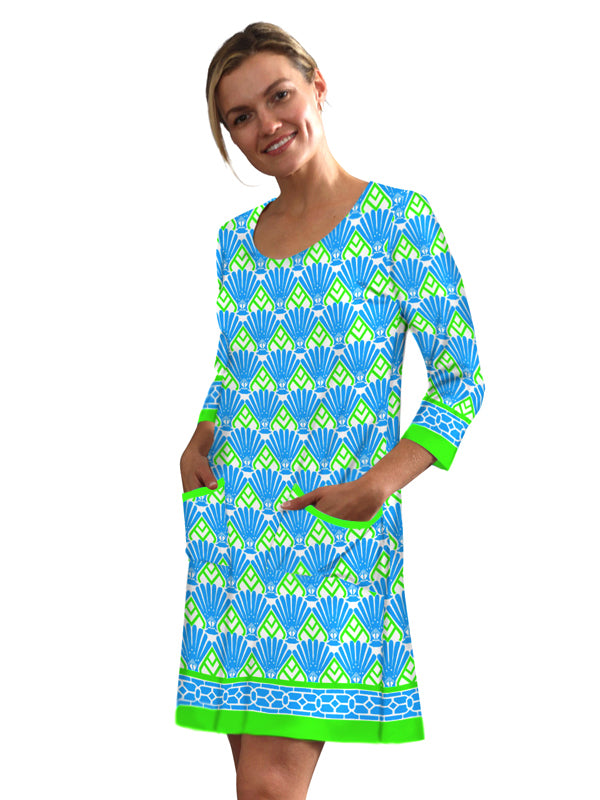 Engineered Knit Dress 3/4 Sleeve A-Line Style 750F98 BL