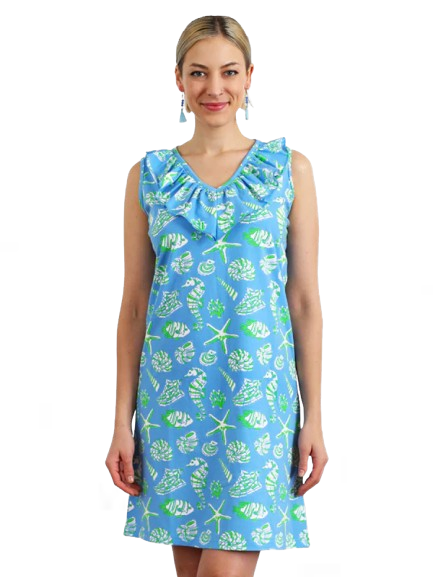 Cotton Knit Dress Sleeveless Ruffle Neck Style 794F16 BL