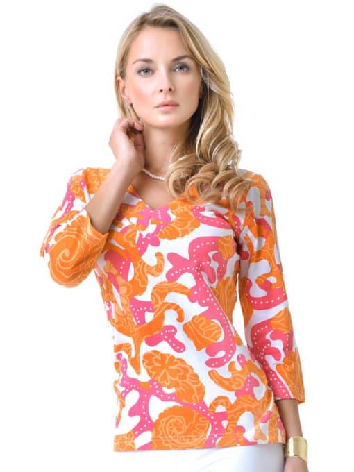 Vintage Print Knit Top V-Neck Style 920B88 LPO