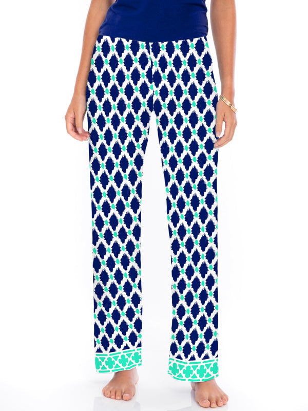 Navy Seafoam knit palazzo pants, part of the matching 2 piece set