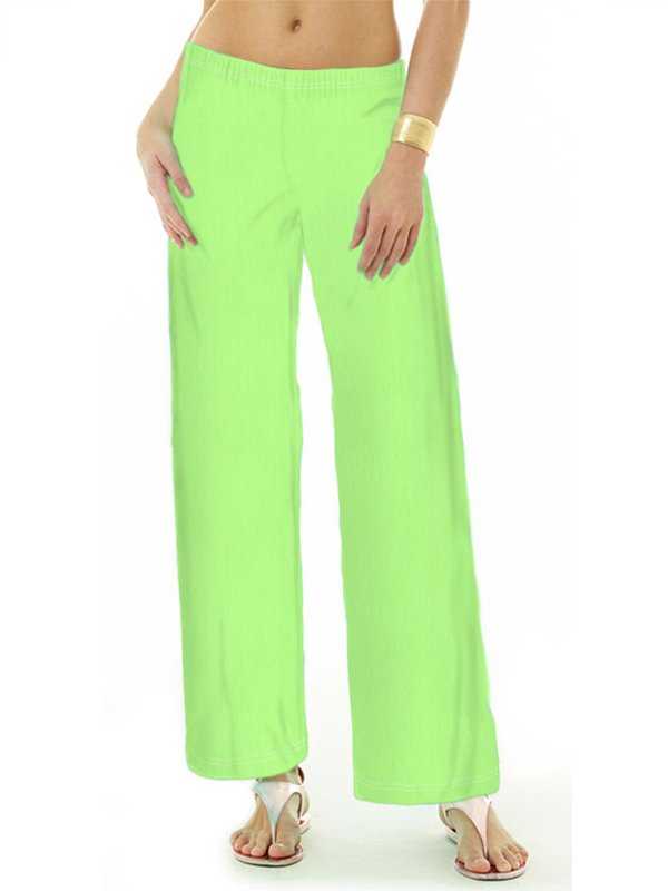 Solid Knit Palazzo Pants Style 105C00 - Lime