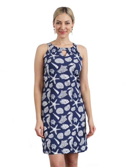 Cotton Knit Dress Sleeveless Halter Neck Style 146F16 NW Navy/White / X-Large Cotton Knit Dress Sleeveless Halter Neck Style 146F16 NW Navy/White / X-Large