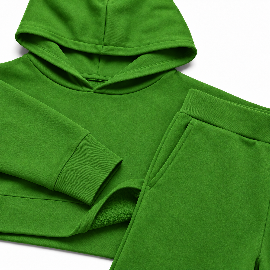 Solid French Terry Hooded Top & Straight-Leg Pant 2-Piece Set - Emerald Green