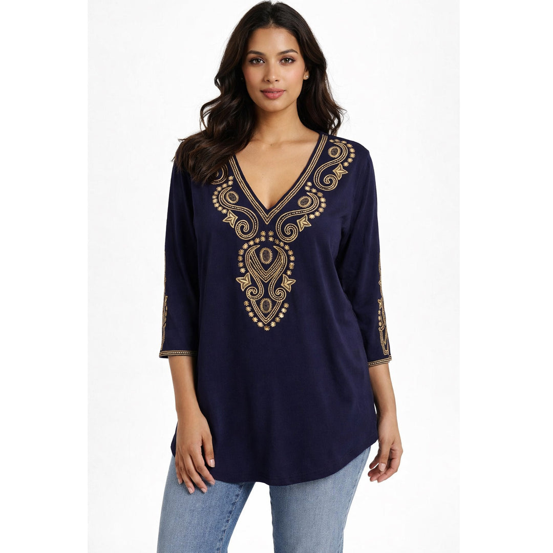 Solid French Terry Embroidered Tunic Style 180F00X12-NG