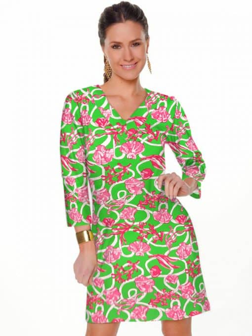 Nylon Spandex Dress V-Neck Style 220D35 GC Green/Coral / Medium Nylon Spandex Dress V-Neck Style 220D35 GC Green/Coral / Medium