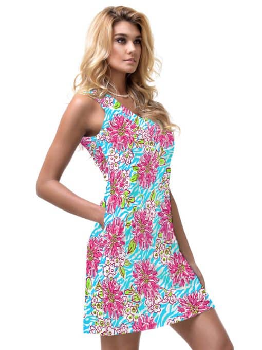 Cotton Knit Dress V-Neck Sleeveless Pocket Style 225E36 BP Blue/Pink / X-Small Cotton Knit Dress V-Neck Sleeveless Pocket Style 225E36 BP Blue/Pink / X-Small