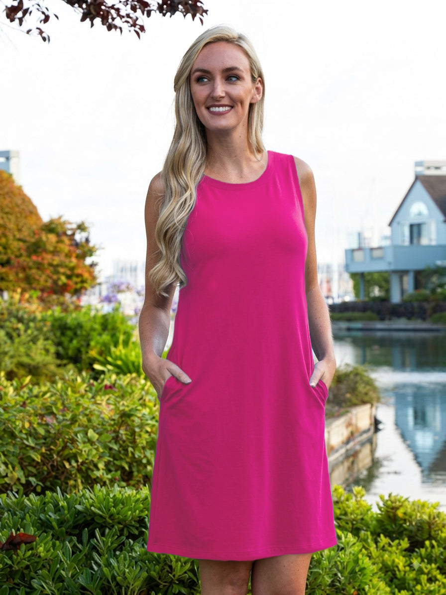 Solid Cotton Knit Dress Sleeveless Pocket Style 227C00-HP