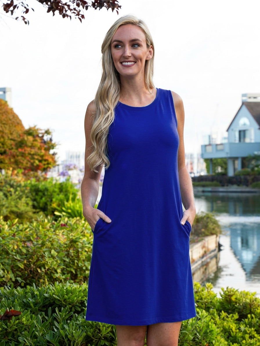 Solid Cotton Knit Dress Sleeveless Pocket Style 227C00-Rl