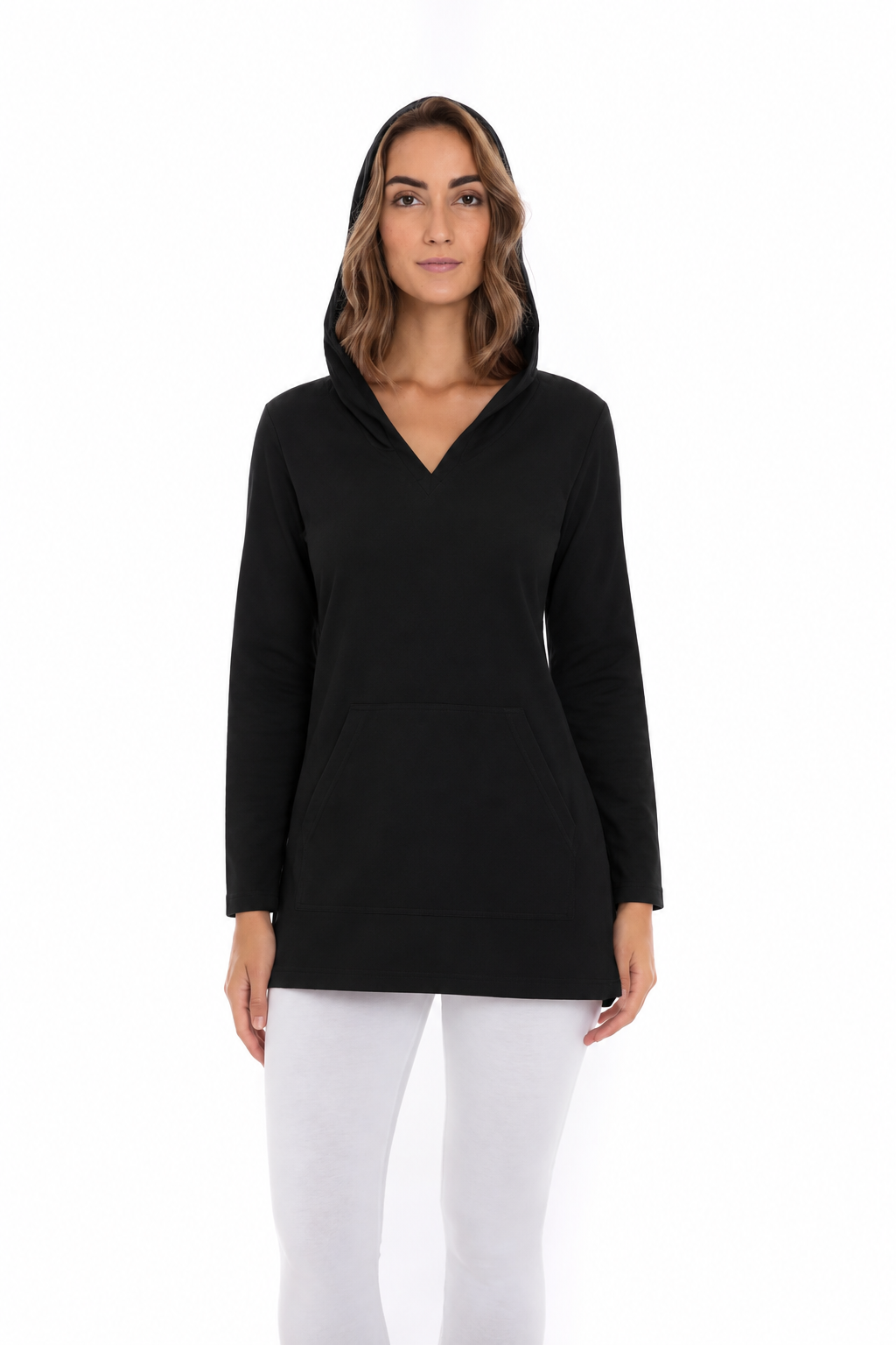 Solid French Terry Hoodie Top Style 254F00 BK
