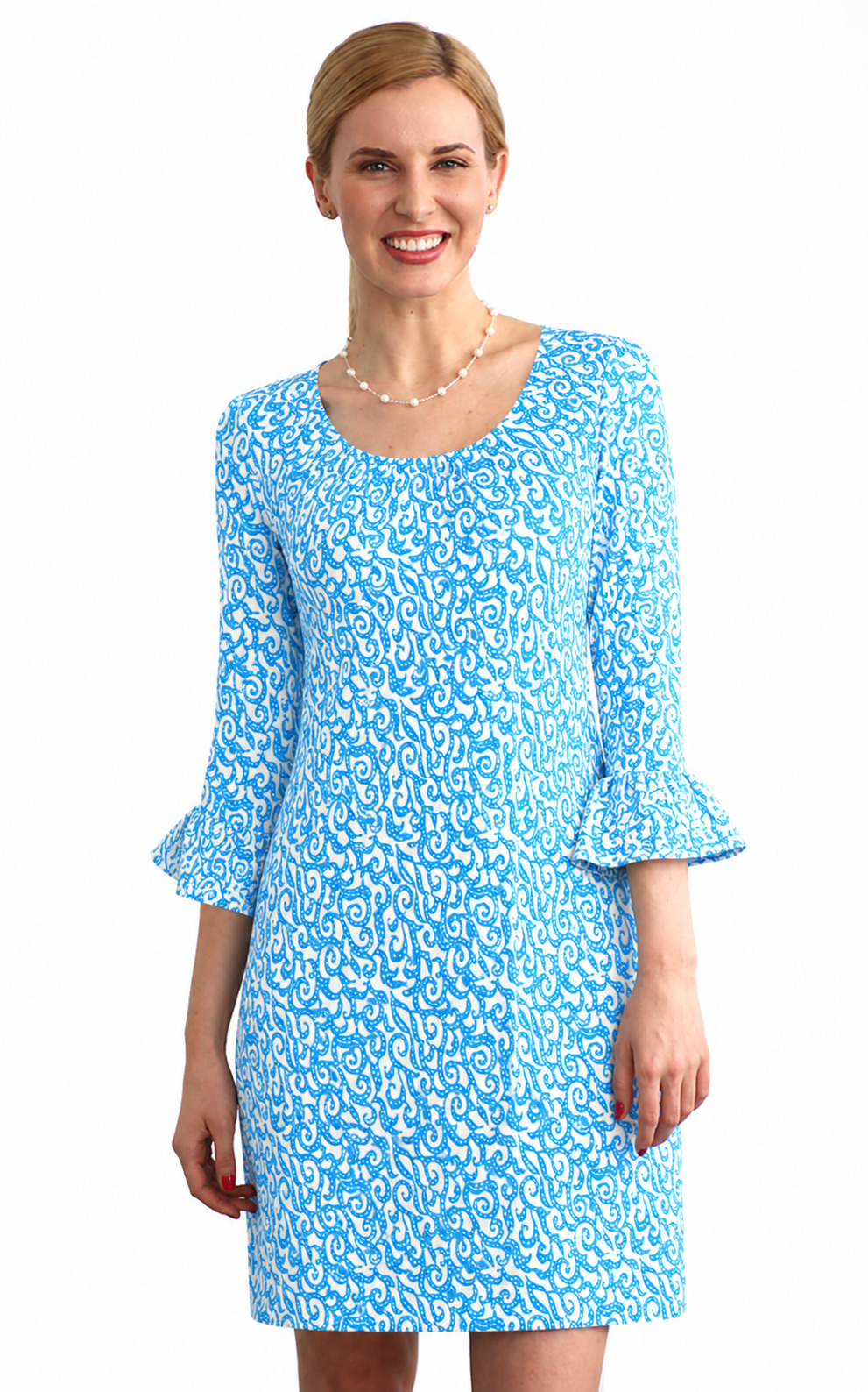 Cotton Knit Dress Round Neck Ruffle Sleeve Style 352C99 B