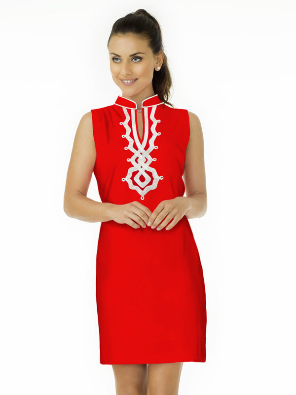 green emerald velvet dress Solid Cotton Knit Embroidered Dress Sleeveless Style 275C00X07-RW Red / Large