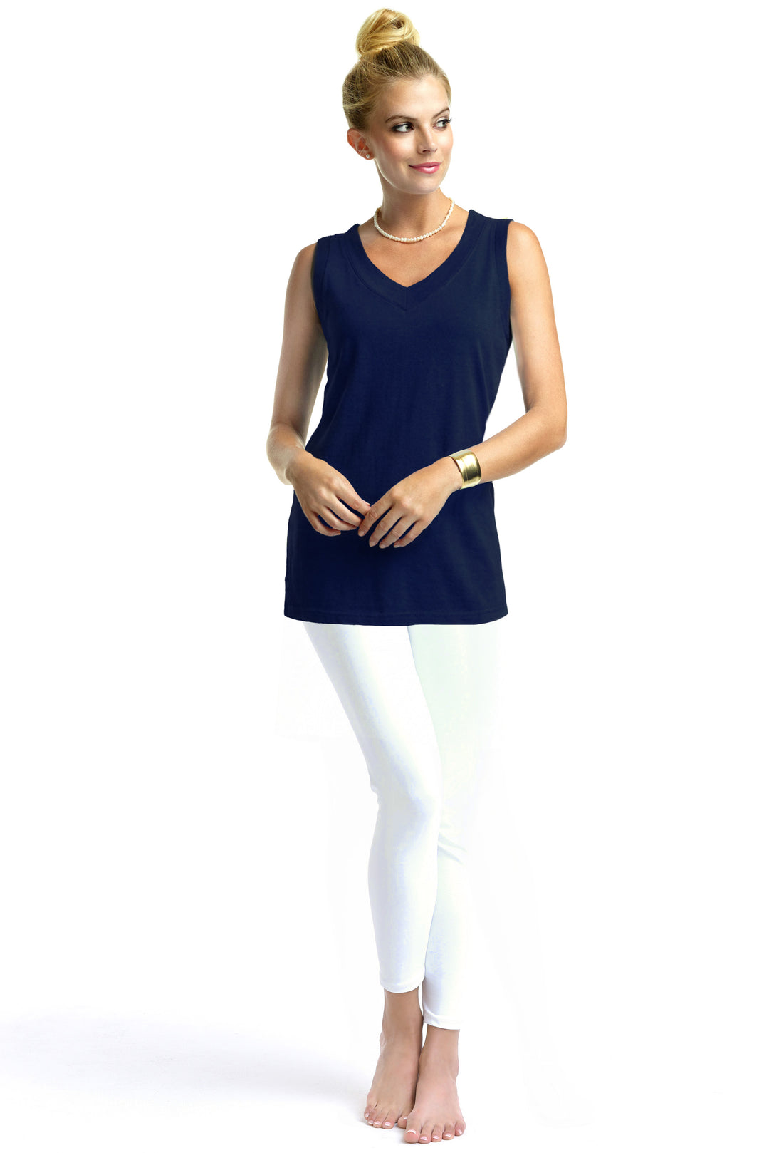 Solid Cotton Knit Tunic Sleeveless V-Neck Style 297C00 N