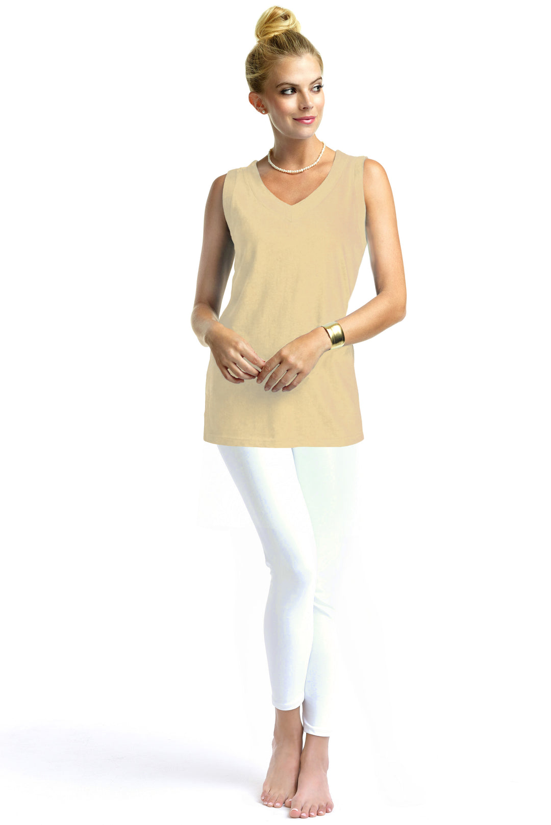 Solid Cotton Knit Tunic Sleeveless V-Neck Style 297C00 SD