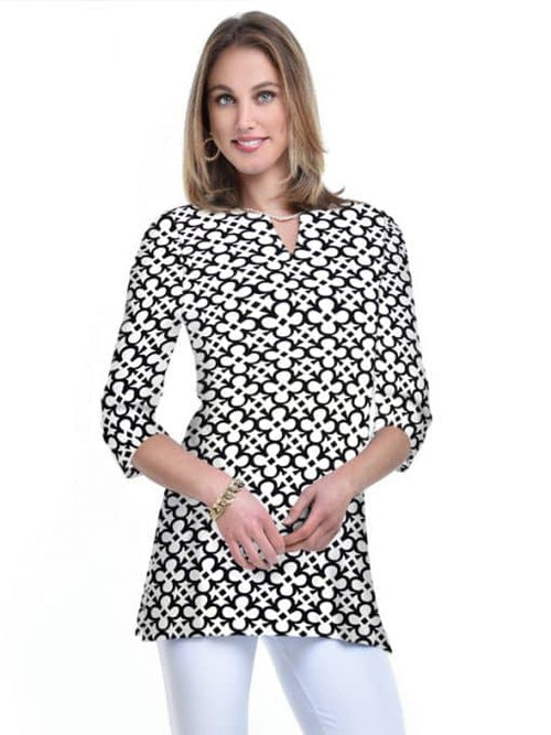 Nylon Spandex Tunic Slit Neck Style 380D63 BW