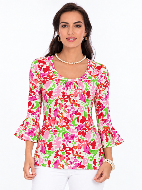 Nylon Spandex Top Scoop Neck Ruffle Sleeve Style 437D61 PM