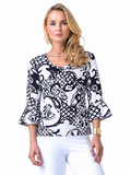 Nylon Spandex Top Scoop Neck Ruffle Sleeve Style 437D62 BW