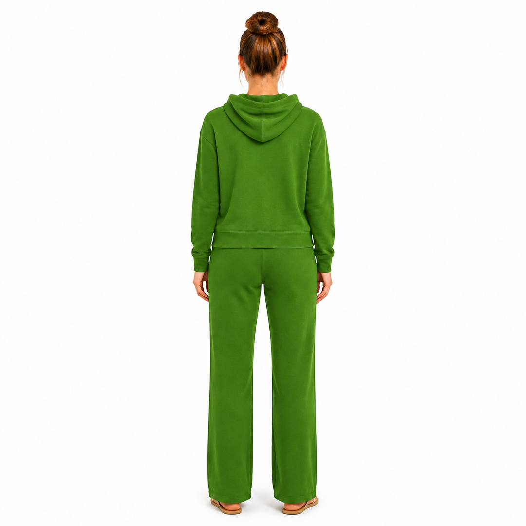 Solid French Terry Hooded Top & Straight-Leg Pant 2-Piece Set - Emerald Green