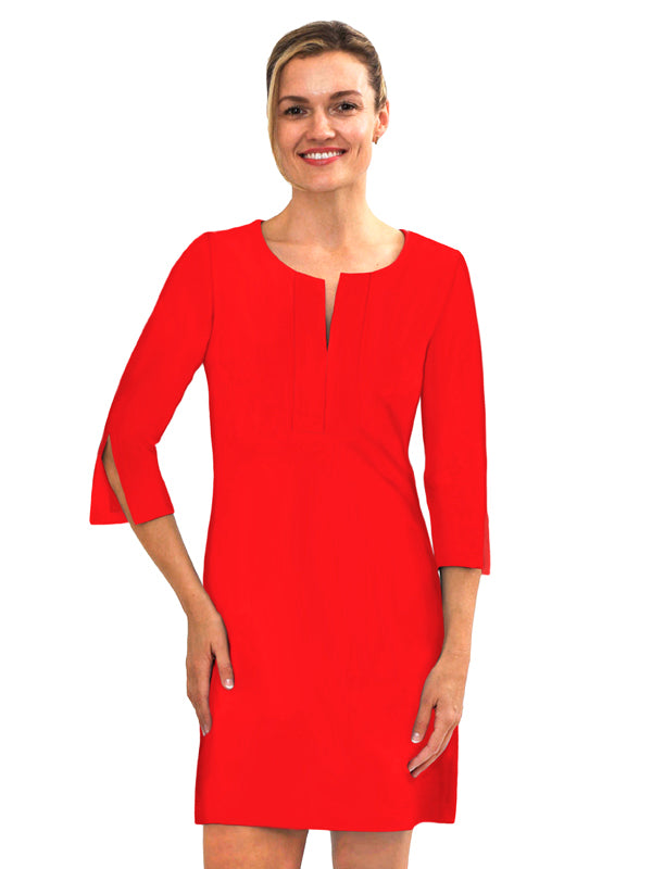 Solid Cotton Knit Dress Slit Neck Style 580C00 Red Red / Medium