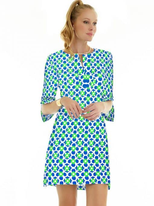 Nylon Spandex Dress Slit Neck Style 580D63 LBL Light Blue/Lime / X-Small Nylon Spandex Dress Slit Neck Style 580D63 LBL Light Blue/Lime / X-Small