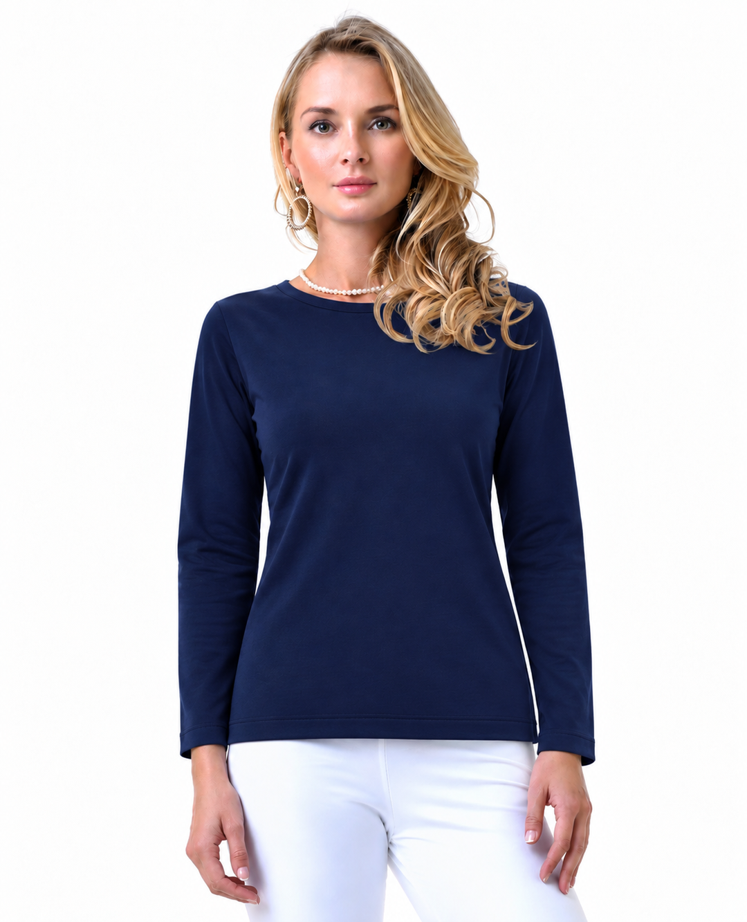 Solid French Terry Crew Neck Top Style 670-1F00-N