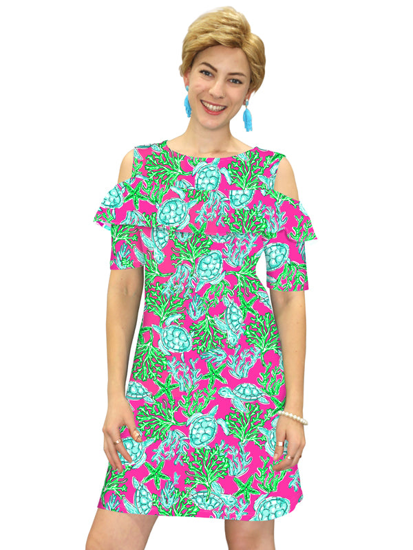 Cotton Knit Cold Shoulder Ruffle Dress 711F36-PG