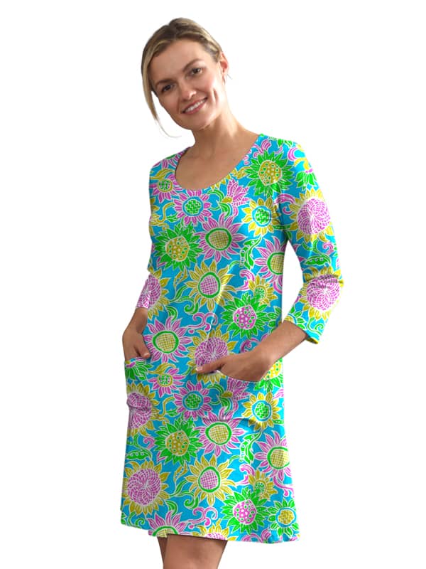 Cotton Knit Printed Dress 3/4 Sleeve A-Line Style 750E18 TM Cotton Knit Printed Dress 3/4 Sleeve A-Line Style 750E18 TM