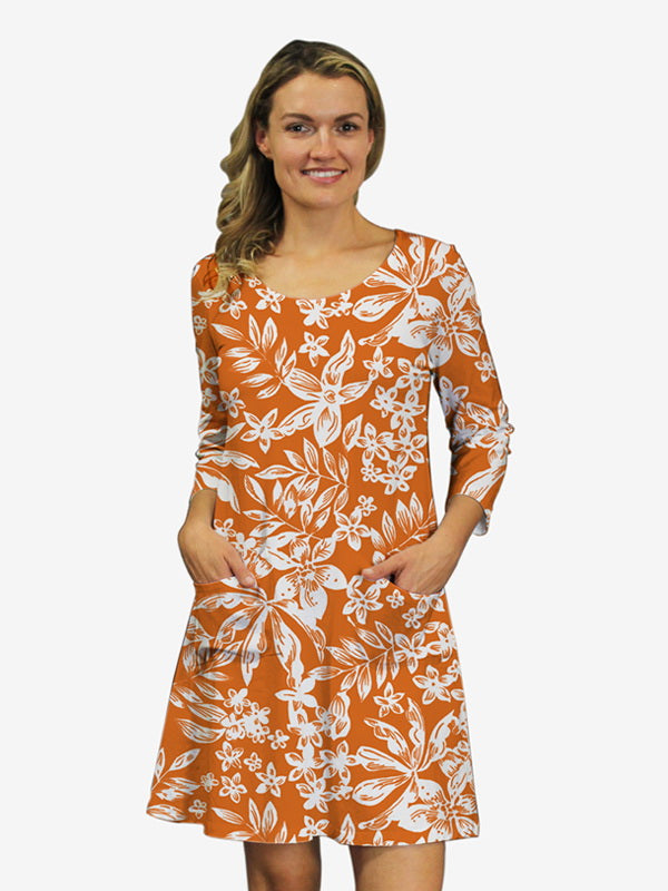 Cotton Knit Printed Dress 3/4 Sleeve A-Line Style 750F14 O