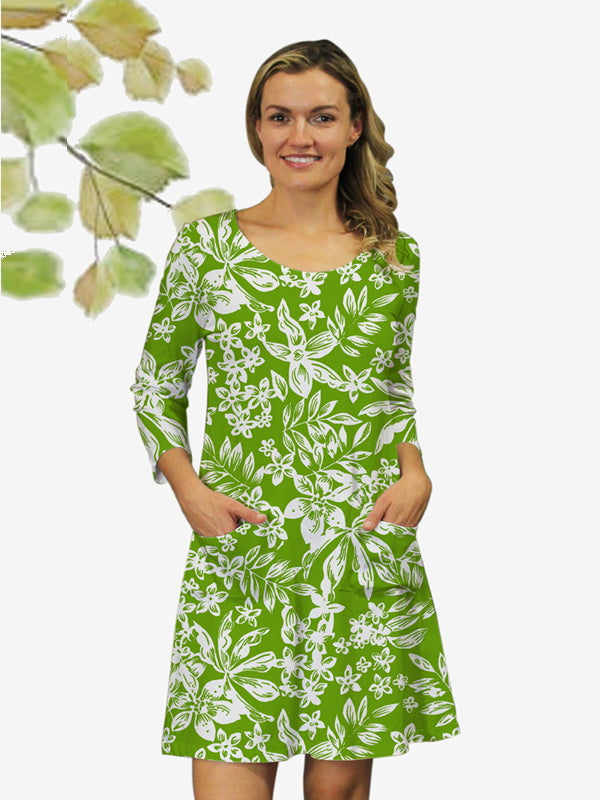 Cotton Knit Printed Dress 3/4 Sleeve A-Line Style 750F14 G