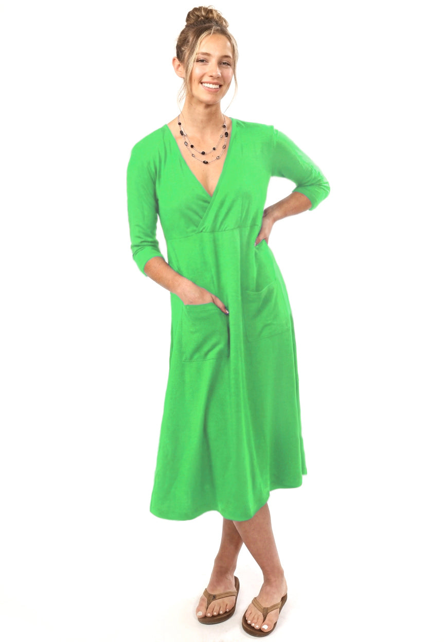 Cotton Knit Dress 3/4 Sleeve V-neck Style 779C00 L
