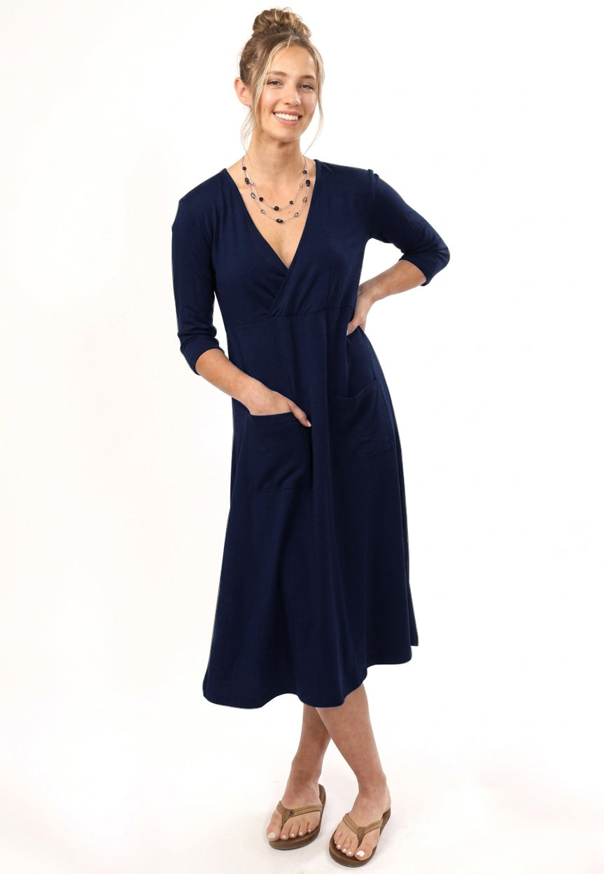 Cotton Knit Dress 3/4 Sleeve V-neck Style 779C00 N