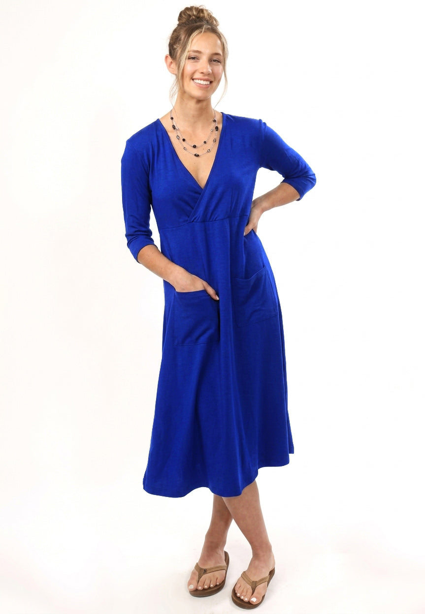 Cotton Knit Dress 3/4 Sleeve V-neck Style 779C00 RL