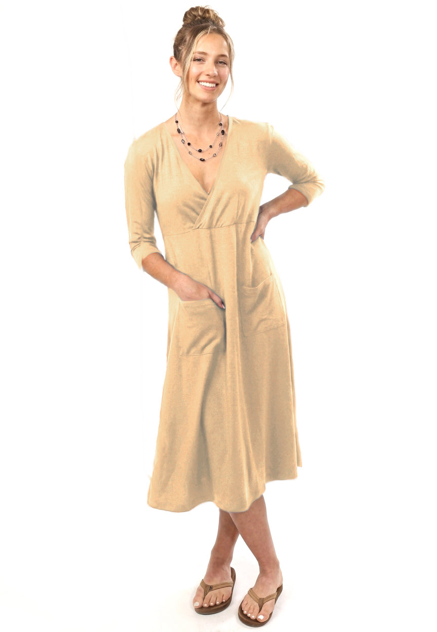 Cotton Knit Dress 3/4 Sleeve V-neck Style 779C00 SD