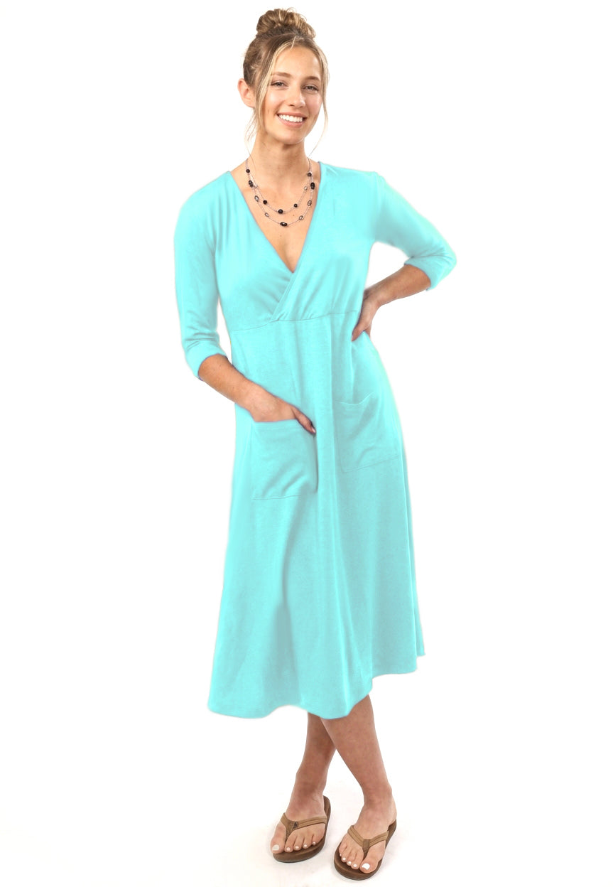 Cotton Knit Dress 3/4 Sleeve V-neck Style 779C00 SF