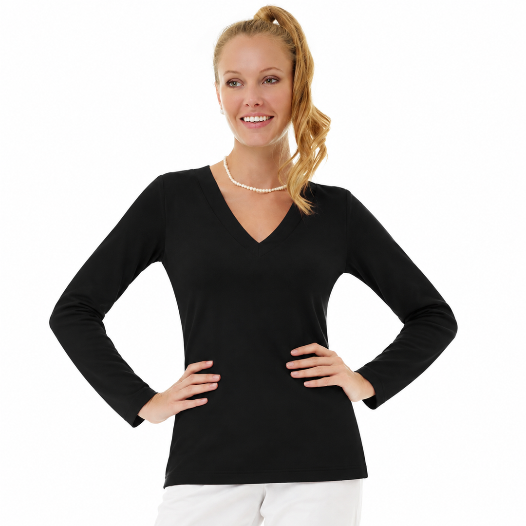 Solid French Terry Top V-Neck Style 920-1C00 BK
