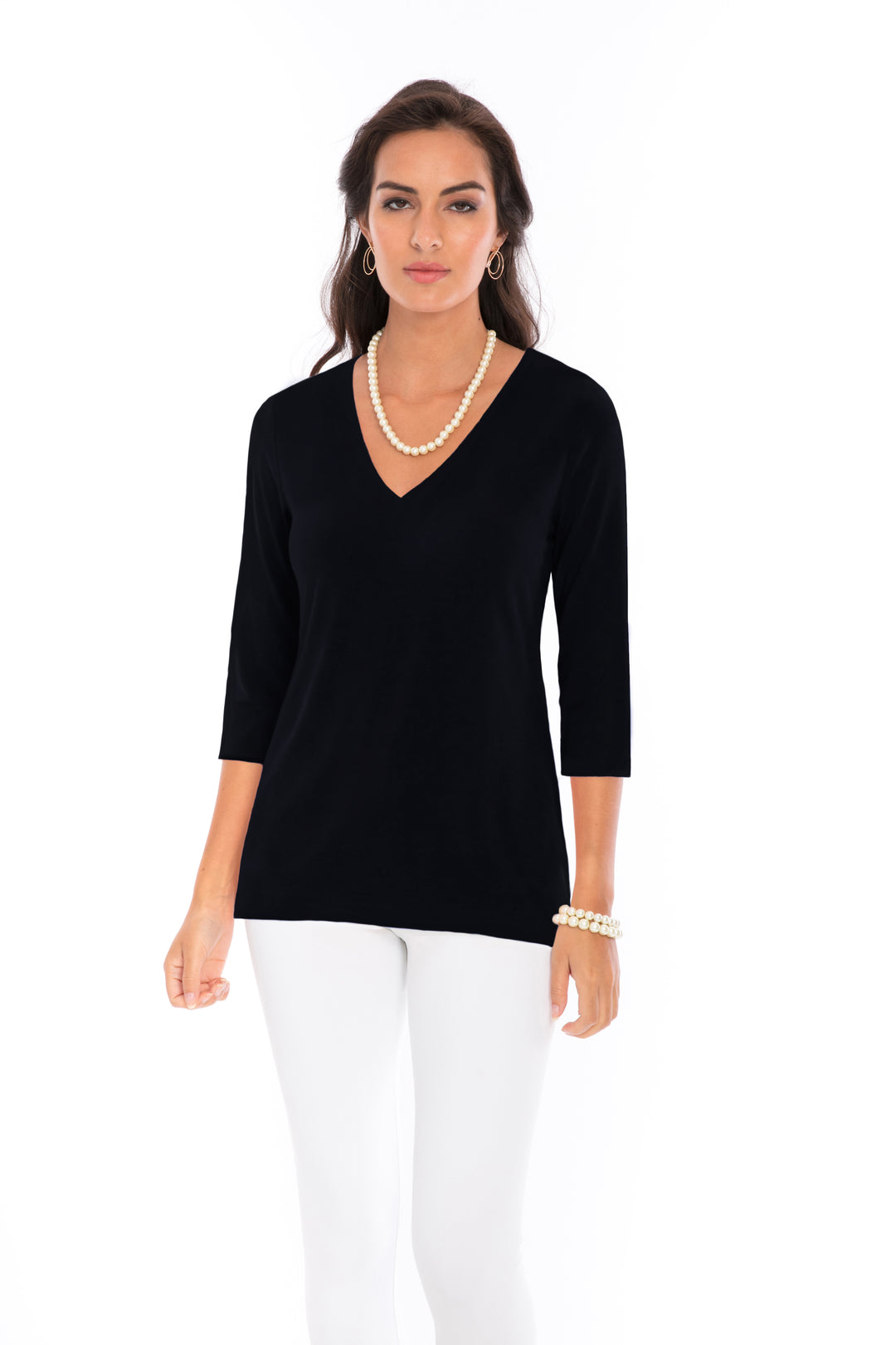 Solid Dyed Knit Top V-Neck Style 920C00-BK