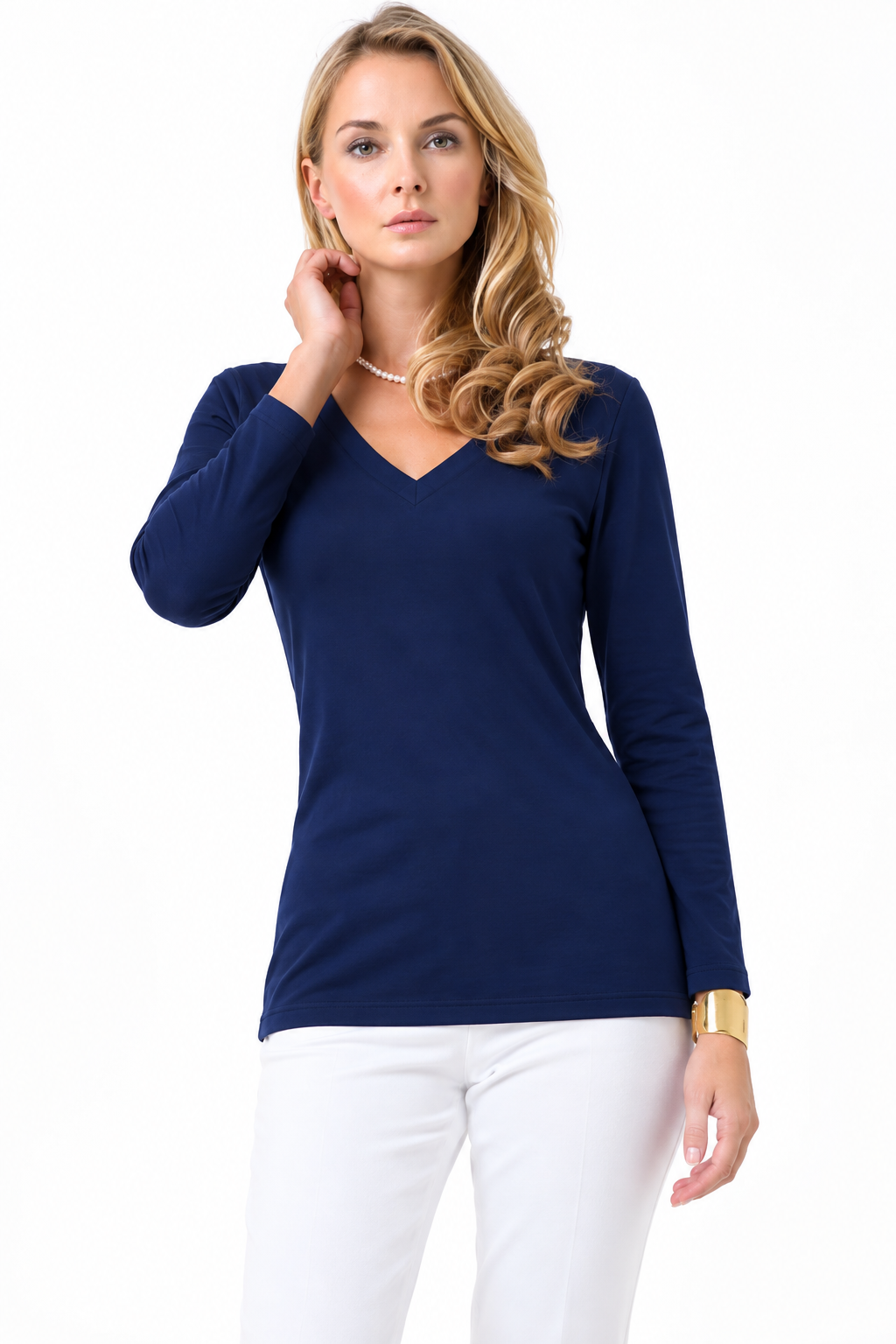 Solid French Terry Top V-Neck Style 920-1C00 N