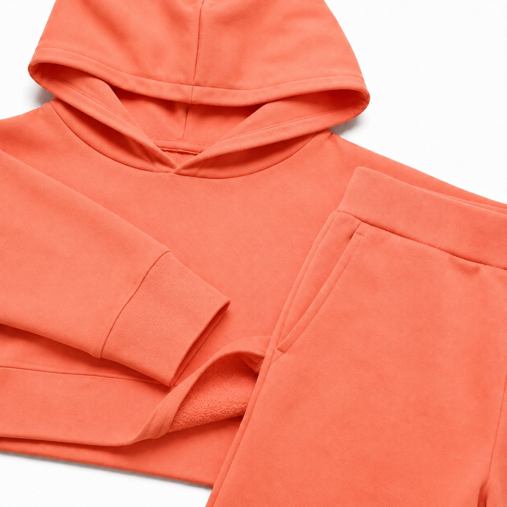 Solid French Terry Hooded Top & Straight-Leg Pant 2-Piece Set - Coral