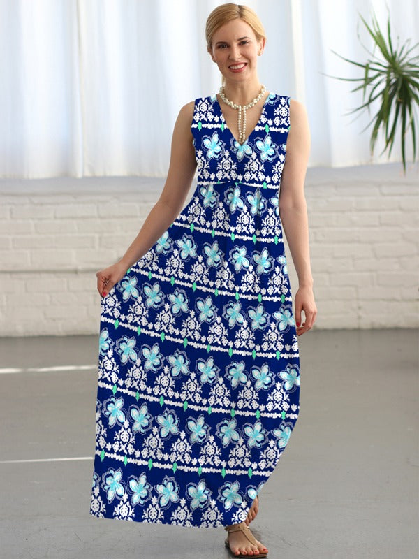 Cotton Knit Sleeveless V-Neck Maxi Style 682E66-NS